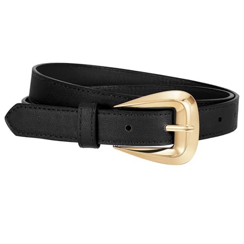 JASGOOD Women Leather Belts for Jeans Pants Soft Leather Waist Belt for Ladies Vintage Belt with Gold Buckle 0.9