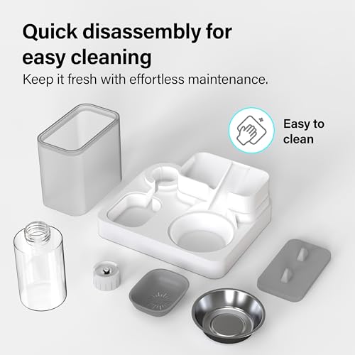 2 in 1 Automatic Pet Feeder, Food and Water Dispenser, for Small Cats And Dogs, 2.2L Food Feeder 1L Water Dispenser Gravity Dispenser Station for Home Travel Dark Grey - Image 2