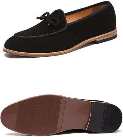 Mens Slip-On Loafers Handmade Leather Breathable Comfortable Soft Hand Stitched Casual Shoes for Men Suede Dress Shoes