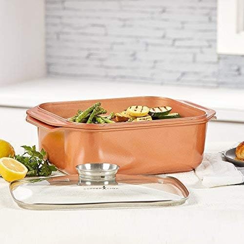 14 In 1 Multi-Use Copper Chef Wonder Cooker with roasting pan and lid, Multi-Use Grill pan (10.5 QT 4 Piece Set)
