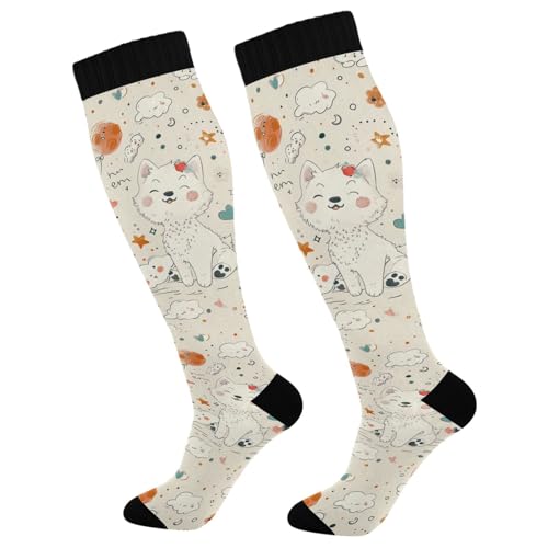 Waassud Calcetines de compresión para perros lindos para mujeres y hombres, circulación, 20-30 mmHg, hasta la rodilla, calcetines de viaje, 1 par, Multicolor, S/L