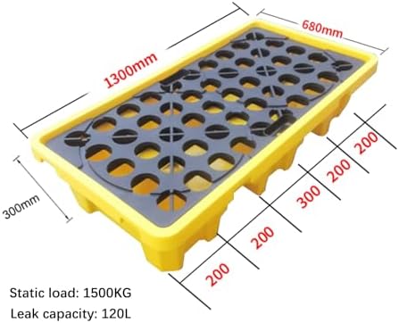 Spill Containment Platform, Modular Polyethylene Spill Platform, Warehouses Factory Garage Industrial Uses Leakproof Tray, Anti-Slip Storage Stack Paint Bucket Pallet (51.18X26.77X11.81)