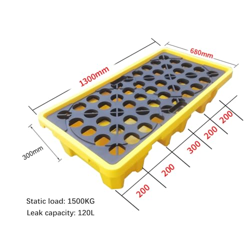 XBTGS Pallet di contenimento del tamburo, vassoio antiscivolo a prova di perdite per serbatoi dell'olio, piattaforma modulare in polietilene per magazzini, fabbriche, garage, 51,18 x 130 x 68 x 30 cm