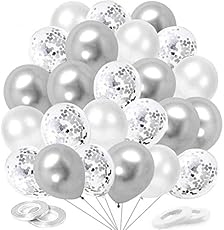60 Piezas Globos de Confeti Plateados, Globos Meta...