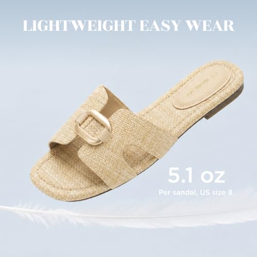 Raffia Sandals for Women, Woven Slides Flat Summer Vacation Beach Shoes by SMILIN - Used condition - Image 2