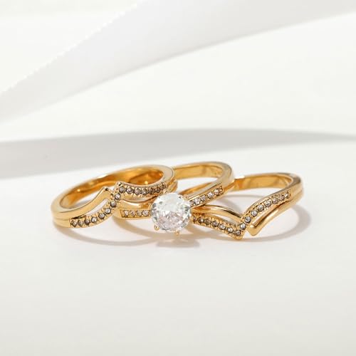 Couple Ring Bridal Set His And Hers Women 10k Yellow Gold Plated Round CZ Men Titanium Band Wedding Ring Band Set3