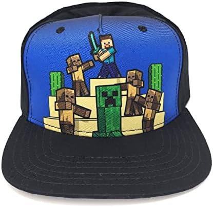 Minecraft Gamer Snapback Hat for Boys – Survival Mode Steve & Creeper Kids Adjustable Baseball Cap Black