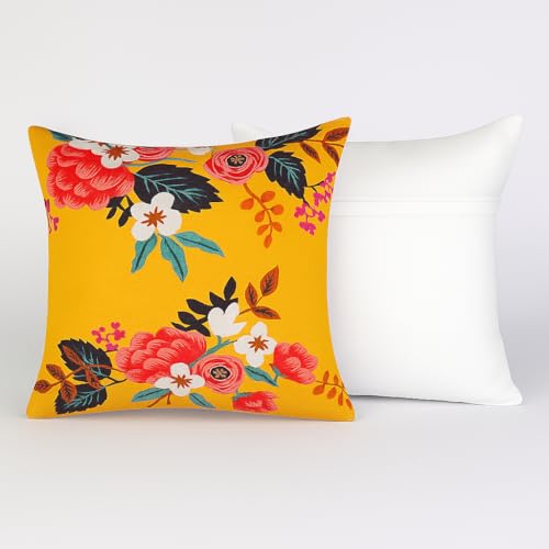 Image of Jute Cushion Cover 20x20 Inch - Set of 6 Decorative Throw Pillow Covers for Sofa, Couch or Bed - Designer Printed Square Cushion Covers - Home Decor (Mustard Floral)