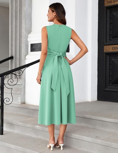 Image of GRACE KARIN Women 2026 Work Dress Sleeveless Tie Waist Elegant Party Cocktail A Line Flowy Midi Dresses with Pockets