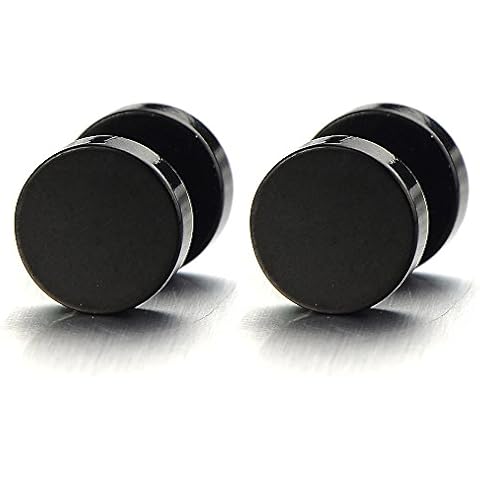 12MM Wide Black Screw Stud Earrings for Men Women Steel Cheater Fake Ear Plugs Gauges Illusion Tunnel Cover