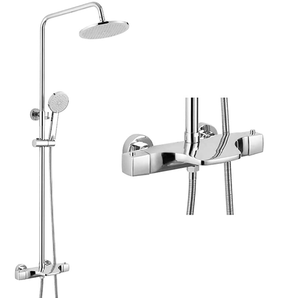Système de douche combiné à effet pluie thermostatique de salle de bain en laiton chromé