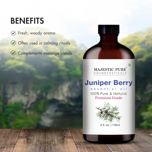 Image of Majestic Pure Essential Oil with Glass Dropper - 100% Pure and Natural - Essential Oils for Diffuser, Aromatherapy, Soap and Candle Making, Juniper Essential Oil, Juniper Oil, 4 Fl Oz