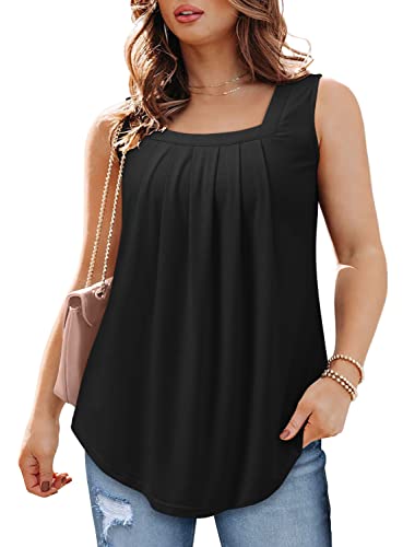 Bette Boutik Womens Tank Tops Sleeveless Tunic Tops Pleated Women's Summer Clothes Black Tank Tops Black X-Large #TOP3