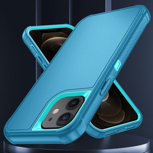 Image of SunStory Compatible with iPhone 12 /12 Pro Case with HD Screen Protector, 3-Layer Heavy Duty Full-Body Cover,3 in 1 Hybrid Protective Case for iPhone 12 /12 Pro 6.1 inch, LakeSkyBlue