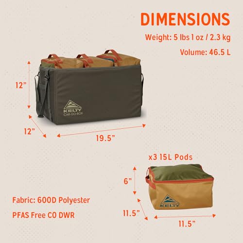 Image of Kelty CARGO Box - Camping, Tailgating, Travel Organization Kit, Large Structured Tote + 3 Individual Pods Storage for Trucks, Vans, SUVs Cars - Color Coded Packing Cubes, Rugged + Water Resistant 45L