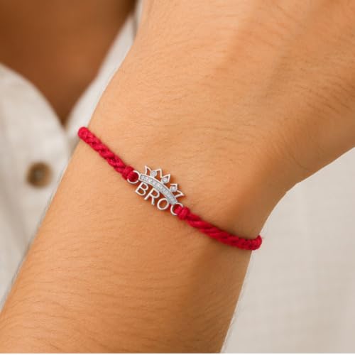Image of AIRA 925 Sterling Silver Premium Designer Bracelet Rakhi for Brother | Handmade Raksha Bandhan Sacred Thread with Silver-Tone Geometric Charm & Adjustable Red Braided Cord | Traditional Festival Rakhi Gift