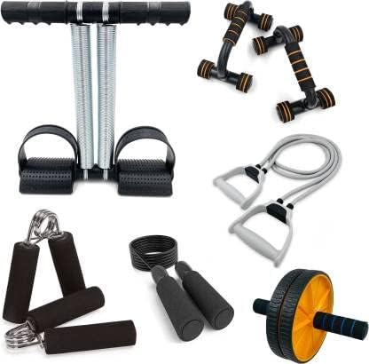 Sixteen Double Spring Tummy Trimmer with toning Resistance Tube Band Exercise Equipment Combo Push Up Bar,2 Hand Grips Abs Wheel Roller Skipping Rope Set for Home Gym Workout-image-23