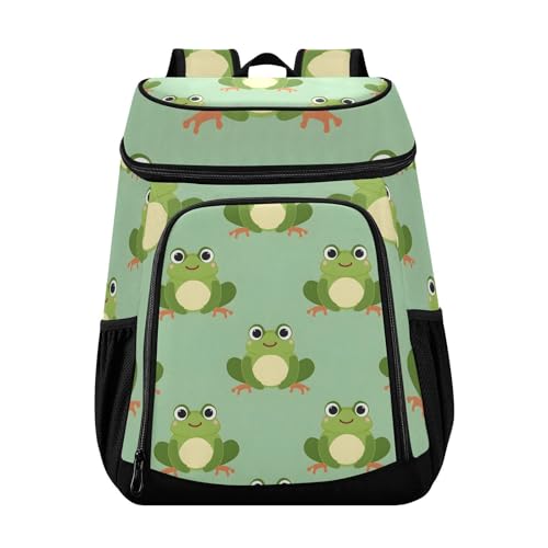 Frog Green Cute Animal Cooler Backpack Cooler Insulated Leak Proof Lunch Backpack 36 Cans Waterproof Soft for Men Women Picnic Hiking Camping Beach