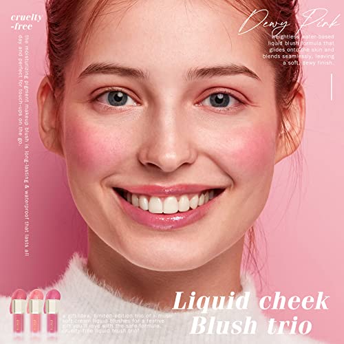 Kimuse Soft Liquid Blush Makeup Trio, Weightless, Long-Lasting Liquid Blush, Luxurious, Dewy Finish, Blends Effortlessly, Healthy Flush, 3 * 0.179 Oz #TOP4