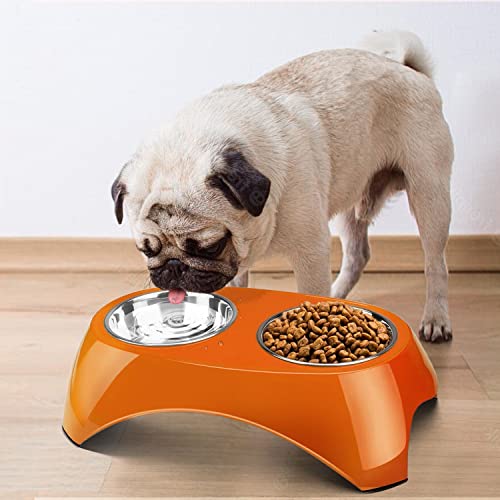 Flexzion Elevated Dog Bowl - Raised Dog Bowls For Medium Dogs Removable Stainless Steel Dog Food And Water Bowl - Non-Skid Dog Food Bowls For Medium To Large Dog Bowl Stand, Orange #TOP6