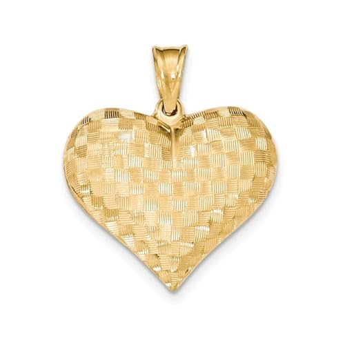 14k Yellow Gold 1.5" Large Weave Textured 3-D Puffed Heart