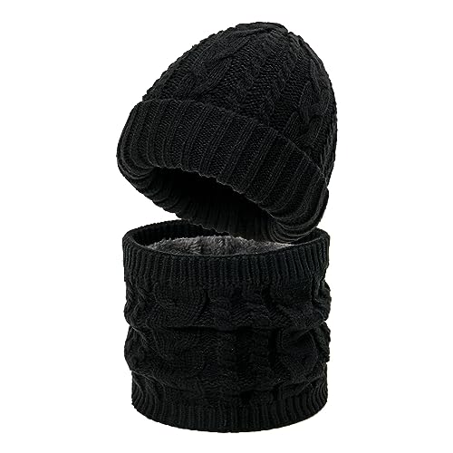 Men Women Winter Beanie Hat Scarf Set Warm Knit Thick Skull Cap Neck Warmer for Winter