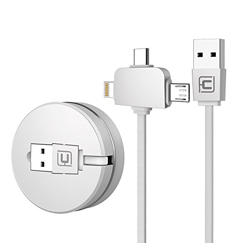 3in1 ����莮���[ USB �P�[�u�� 1m �ܒi�K���� �R���p�N�g �����[�d���f�[�^�����P�[�u�� �L�k�� �ϋv �y�� �f���h�~ Micro USB�AUSB-C�AiPhone iPad iPod�Ȃǂ� �Ή�