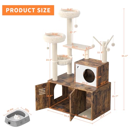 Árbol moderno para gatos con área oculta para caja sanitaria miniatura 2