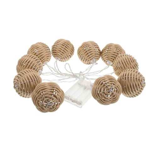 DOITOOL Guirlande Lumineuse à Boules Imitation Rotin Synthétique 10 Lampes LED à Piles 6,8 Cm pour Terrasse et Jardin Éclairage Décoratif Suspendu...