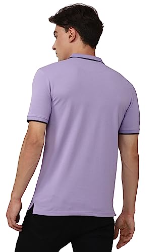 Image of Peter England Men's Snug Fit Solid Polo T-Shirt with Coloured Collar Tipping| Cotton Rich| Premium Pique Weave