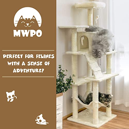 Mwpo 63.8 Inches Multi-Level Cat Tree For Large Cats With Sisal-Covered Scratching Posts, Padded Platform, Hammock And Condo,Stable Cat Tower Cat Condo Pet Play House-Beige #TOP1