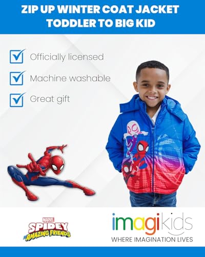 Image of Marvel Hooded Zip-Up Puffer Jacket Toddler to Big Kid