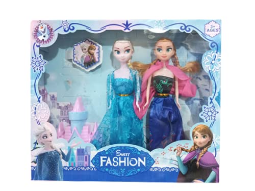 Fortune Pearl Frozen Dolls Princess Elsa Anna with Frozen Castle ICY Anna Castle 2pc Doll House for Girls 3+ Doll Housse Doll Set for Girls