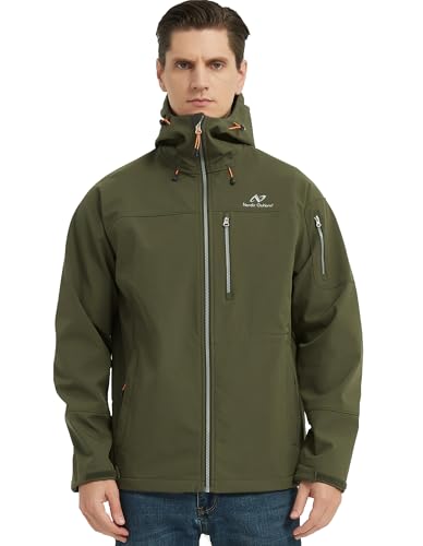 Men's Waterproof Softshell Rain Jacket, Hooded Windbreaker 7 Pockets, Lightweight Shell for Outdoor Activities