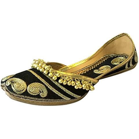 Step n Style Women's Black Ghungroo Punjabi Jutti Handmade Khussa Shoes Ethnic Mojari Flat Ballerina Cover