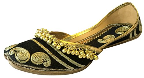 Step n Style Women's Black Ghungroo Punjabi Jutti Handmade Khussa Shoes Ethnic Mojari Flat Ballerina