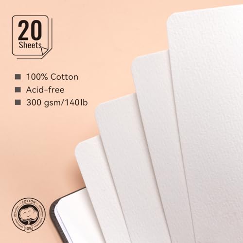 Lightwish Caderno quadrado de aquarela, 100% algodão, prensado a frio, pequeno caderno de desenho de