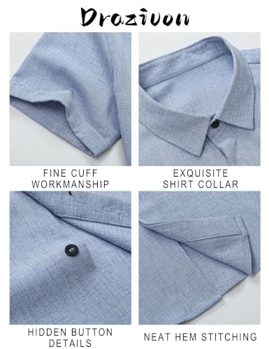 Drazivon Men's Linen Short Sleeve Button Down Casual Beach Shirts Blue 4XL - image 3