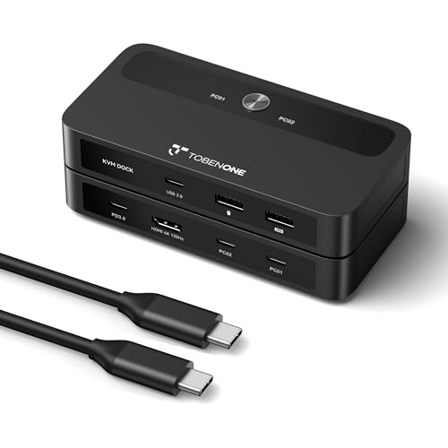 TobenONE USB C KVM Switch 1 Monitor 2 Computers 4K@120Hz HDMI, KVM Switches 2 Computers with 3 USB Devices and 100W PD Charging, Button Control Suitable for Windows/Chrome OS/MacOS, Plug and Play
