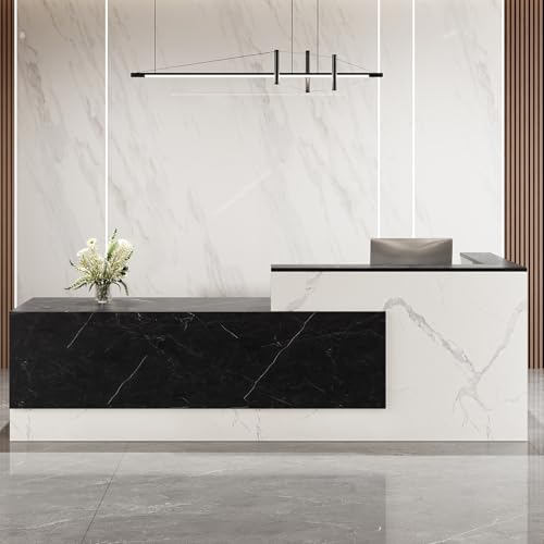 Reception Desk with Counter – Large Wooden Reception Station with Lockable Drawers & Storage Cabinet
