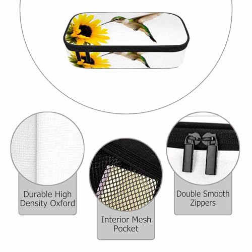 Image of Hummingbird Pencil Case Sunflower Small Bird Yellow Flower Lovely Scene Pencil Bag Pouch Box Organizer for College School Students Boy Girl