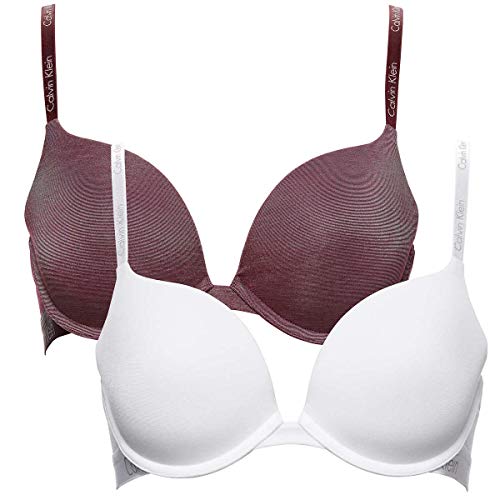Calvin Klein Women's 2-Pack Lightly Lined Demi Bras (34B, White/Phoebe)