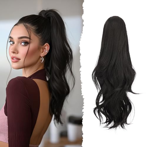 Sofeiyan Coleta Postiza Larga Ondulada con Pinza, Extensión de Coleta Natural de Doble Uso, 41 cm de Sintética Pinza de Pelo en Extensión de Trenza para Mujeres, Negro Marrón