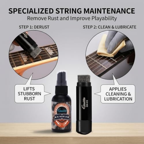 Image of Guitar Cleaning Kit All in One - Guitar Care Kit with Fretboard Lemon Oil, Guitar Polish, String Cleaner for Acoustic Guitar, Electric Guitar, Bass - Microfiber Cloths GSN-01