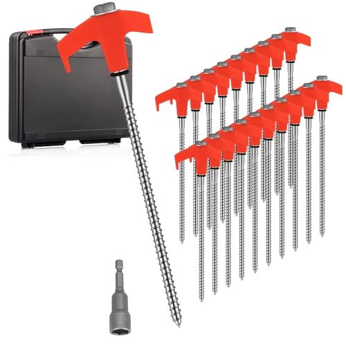 Suuwwn - Piquetas giratorias para tienda de campaña, 20 unidades, accesorios con caja de almacenamiento, 20,5 cm, acero