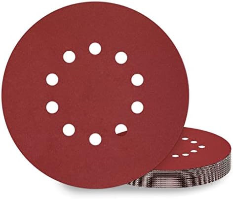KONGMING 225mm Sanding Disc 60 Pcs 10 Hole Hook and Loop Grit P40 P60 P80 P120 P240 P320 Sanding Pads 9 Inch Sandpaper for Drywall Sander Long Neck Sander Sanding Giraffe