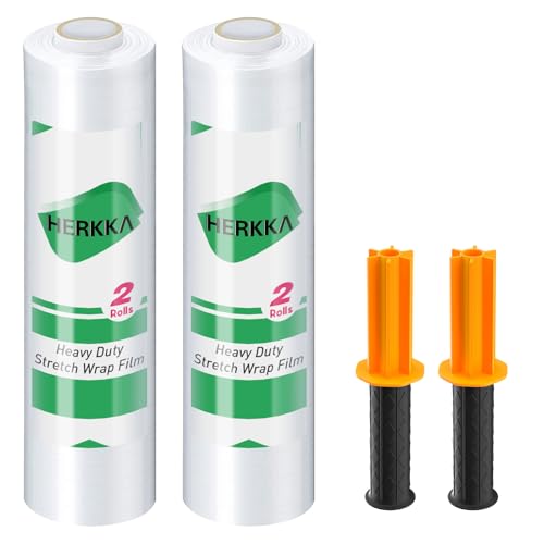 Stretch Film, HERKKA Stretch Wrap with Handles Industrial Strength, Moving Wrapping Plastic Roll, Shrink Wrap for Pallet Wrap, 15
