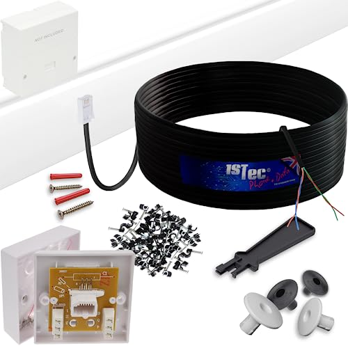 1STec 30m DIY BT Openreach Phone/ADSL Fibre Broadband Kit with Solid Core Twisted Pair Cable + Plug + 2/3a Surface Mount Wall Box + Grommets + Clips + Screws + Instructions (30 Metre, Black)