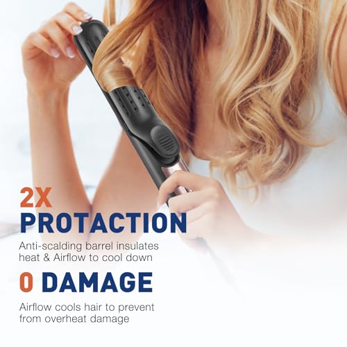 TANSHINE 360° Airflow 2-in-1 Curling Wand & Flat Iron for All Hair Types, Travel-Friendly with Adjustable Temperature and Cooling Vents
