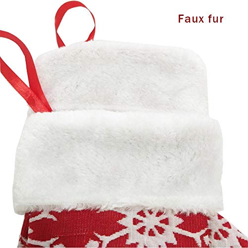 Vanteriam 10 Inch Mini Christmas Stockings With White Snowflake, 12 Pack Red Small Xmas Stockings With Fleece Cuff, Rustic Stocking Decorations For Whole Family #TOP5